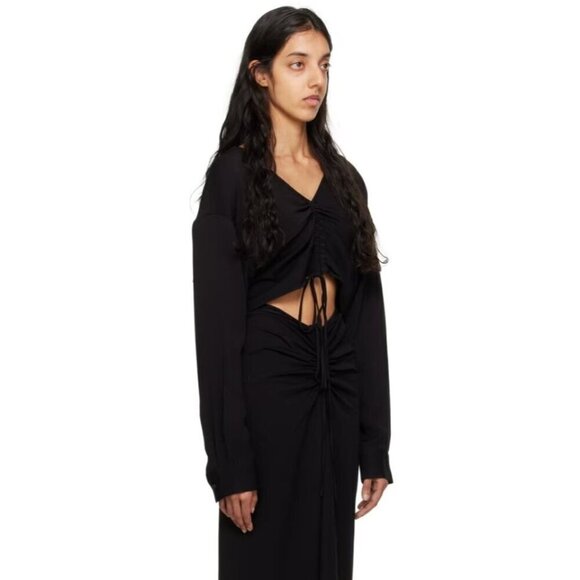 Christopher Esber Ruched Crop Shirt in Black AUS 12 US 8 New Womens Blouse Top - Picture 13 of 14